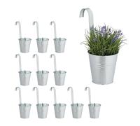 Relaxdays Hanging Pots, Set of 12, Metal Balcony Planters, HWD: 30 x 13 x 20 cm, Galvanised Garden Flowerpots, Silver, Iron