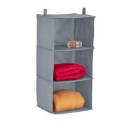 Relaxdays Hanging Rack Wardrobe, 3 Compartments, Fabric, HWD: 70 x 30 x 30 cm, Camping, Compact Clothes Storage, Grey