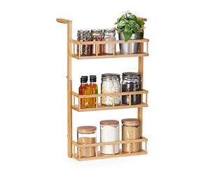 Relaxdays Hanging & Standing Spice Rack Kitchen Cabinet Countertop 3 Tier Bamboo Kitchen Organiser Natural 1 Piece