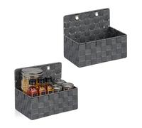 Relaxdays Hanging Storage Basket, Set of 2, Wicker Look, Bathroom or Hallway, Wall-Mounted Organiser, 20x25x6.5cm, Grey