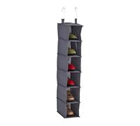 Relaxdays Hanging Wardrobe Storage, Narrow, for Shoes & Clothes, 6 Compartments, Fabric, HWD: 99x15x30 cm, 2 Hooks, Grey