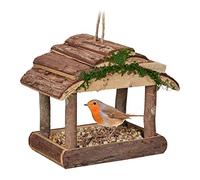 Relaxdays Hanging Wooden Bird Feeder, HWD: 19 x 22 x 16.5 cm, garden, feeder for small wild birds, natural
