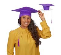 Relaxdays Hat, Set of 2, Graduate Cap, with Tassel, for A-levels, Bachelor's and Master's Degrees, Purple, Polyester, 11 x 28 x 28 cm