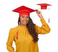 Relaxdays Hat, Set of 2, Graduate Cap, with Tassel, for A-levels, Bachelor's and Master's Degrees, Red, Polyester, 11 x 28 x 28 cm