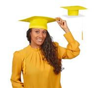 Relaxdays Hat, Set of 2, Graduate Cap, with Tassel, for A-levels, Bachelor's and Master's Degrees, Yellow, Polyester, 11 x 28 x 28 cm