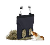 Relaxdays Hay Bag, for Small Animals, Rabbit, Guinea Pig, Hamster, Straw Storage, Cage Accessory, HxW 31 x 25 cm, Black, 50% polyester 40% cotton 10% metal, 31 x 25 x 1.5 cm