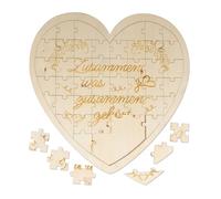 Relaxdays Heart Puzzle, Wood, with Engraved Quote, 49 Pieces, Gift, Valentine's Day, Romantic Wooden Puzzle, Natural