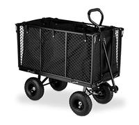 Relaxdays Heavy-Duty Cart, Large Trolley, Fold Down Sides, Removable Sack with Handles, Wagon, up to 500 kg, Black
