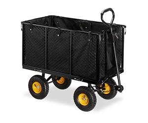 Relaxdays Heavy-Duty Cart, Large Trolley, Folding Sides, Removable Sack with Handles, Wagon, up to 500 kg, Black/Yellow