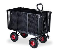 Relaxdays Heavy-Duty Cart, Plastic 80% Steel 10% Rubber, Black/Red, 83 x 51 x 110 cm
