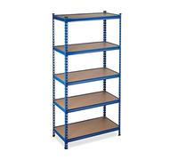 Relaxdays Heavy Duty Shelf, HxWxD: 180x90x45 cm, Max. Load: 1325 kg, 5 Shelves, Plug-In, Cellar & Garage, Steel, Blue