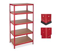 Relaxdays Heavy Duty Shelf Unit, 5 Tiers, Capacity 1325 kg, Modular Cellar Shelves, HWD 180x90x60 cm, Metal/MDF, Red