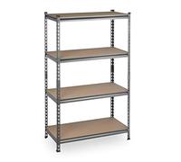 Relaxdays Heavy Duty Shelving, 4 Levels, up to 1440 kg, Garage Outdoor Storage, HWD: 153 x 91 x 46 cm, Steel & MDF, Grey