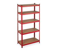 Relaxdays Heavy-Duty, Interlocking, Max. Load 875 kg, 5 Shelves, Garage, Steel, HxWxD: 180 x 90 x 45 cm, Red