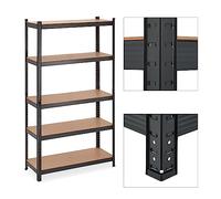 Relaxdays Heavy Duty Shelving Unit, 5 Levels, H x W x D: 180 x 100 x 30 cm, 1250 kg max Load, Metal, MDF, Black, Steel