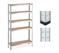 Relaxdays Heavy Duty Shelving Unit, 5 Levels, H x W x D: 180 x 100 x 30 cm, 1250 kg max Load, Metal, MDF, Silver, Steel