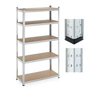 Relaxdays Heavy Duty Shelving Unit, 5 Levels, H x W x D: 180 x 100 x 40 cm, 500 kg max Load, Metal, MDF, Silver, Steel
