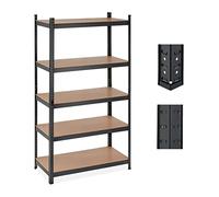 Relaxdays Heavy Duty Shelving Unit, 5 Levels, H x W x D: 180 x 100 x 50 cm, 1250 kg max Load, Metal, MDF, Black, Engineered Wood