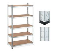 Relaxdays Heavy Duty Shelving Unit, 5 Levels, H x W x D: 180 x 100 x 50 cm, 1250 kg max Load, Metal, MDF, Silver, Steel
