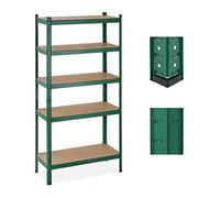 Relaxdays Heavy Duty Shelving Unit, 5 Levels, H x W x D: 180 x 90 x 40 cm, 875 kg max Load, Metal, MDF, Green, Steel