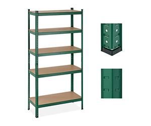 Relaxdays Heavy Duty Shelving Unit, 5 Levels, H x W x D: 180 x 90 x 40 cm, 875 kg max Load, Metal, MDF, Green