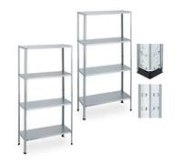Relaxdays Heavy Duty Shelving Unit, 90% steel 10% plastic, Silver, 147.5 x 75.5 x 30.5 cm