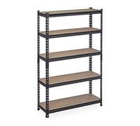 Relaxdays Heavy-Duty Shelving Unit, HxWxD: 153 x 91 x 30.5 cm, Steel & MDF, 1800 kg Load Capacity, Garage Tool, Black