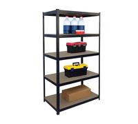 Relaxdays heavy-duty shelving unit, HxWxD 180x100x60 cm, capacity 1250 kg, 5 MDF shelves, storage unit, black