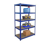 Relaxdays heavy-duty shelving unit, HxWxD 180x100x60 cm, load capacity 1250 kg, 5 MDF shelves, blue storage rack.