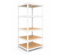 Relaxdays Heavy-duty shelving unit, HxWxD 200x60x60 cm, 875 kg, white/brown | 5-tier storage shelving unit for the cellar and garage, plug-in style