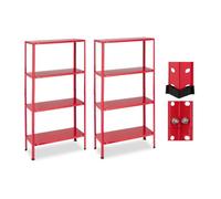 Relaxdays Heavy Duty Shelving Unit, Set of 2, H x W x D: 147.5 x 75.5 x 30.5 cm, 160 kg max Load per Shelf, Steel, Red