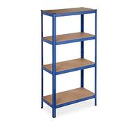Relaxdays Heavy Duty Shelving Unit, Max. Load 280 kg, 157x80x41 cm, 4 Shelves, Garage & Warehouse Storage, Steel, Blue