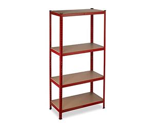 Relaxdays Heavy Duty Shelving Unit, Max. Load 700 kg, 150x70x30 cm, 4 Shelves, Garage & Warehouse Storage, Steel, Red