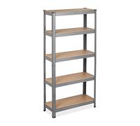 Relaxdays Heavy Duty Shelving Unit, Max. Load 875 kg, 150x75x30cm, 5 Shelves, Push-In, Garage Storage, Steel, Grey