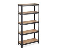 Relaxdays Heavy Duty Shelving Unit, Max. Load 875 kg, 150x75x30cm, 5 Shelves, Push-In, Garage Storage, Steel, Black