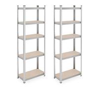 Relaxdays Heavy Duty Unit, Set of 2, 5 Shelves, 180 x 60 x 30 cm, 500 kg, Garage & Warehouse, Steel, Silver