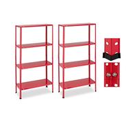 Relaxdays Heavy Duty Shelving Unit, Set of 2, H x W x D: 147.5 x 75.5 x 30.5 cm, 160 kg max Load per Shelf, Steel, Red