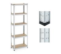 Relaxdays Heavy Duty Shelving Unit, 5 Levels, H x W x D: 180 x 60 x 30 cm, 500 kg max Load, Metal, MDF, Silver, Steel