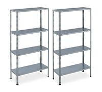 Relaxdays Heavy Duty Shelving Unit x 2, Galvanised Steel, 145x75.5x30 cm, 4 Shelves, Up to 160 kg, Storage, Silver