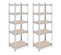 Relaxdays Heavy Duty Unit, Set of 2, 5 Shelves, 180 x 60 x 45 cm, 500 kg, Garage & Warehouse, Steel, Silver