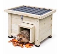 relaxdays Hedgehog House, adjustable tunnel, base plate, flat-pack, natural | for the garden
