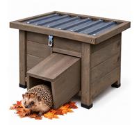 relaxdays Hedgehog House, adjustable tunnel, baseplate, flatpack, brown | for the garden