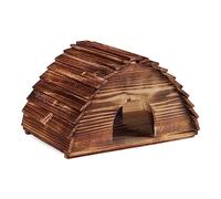 Relaxdays Hedgehog House, Flamed, Pet Hotel with Floor, Cat-Proof, Winter Quarters, Garden, HxWxD: 25x40x30 cm, Brown, Wood, 25 x 40 x 30 cm