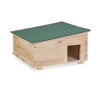 Relaxdays Hedgehog House, Wooden, Pet Hotel With Base, 2 Chambers, Winter Shelter, HxWxD: 21.5x40x40 cm, Brown