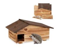 Relaxdays Hedgehog House, Wooden Protective Box, 2 Rooms, Hibernation Den, Winter Shelter, 24 x 46 x 33.5 cm, Brown, Wood