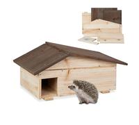 Relaxdays Hedgehog House, Wooden Protective Box, 2 Rooms, Hibernation Den, Winter Shelter, 24 x 46 x 33.5 cm, Natural