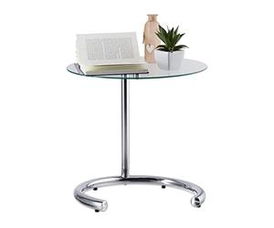 Relaxdays Height-Adjustable Coffee Table 70 cm, Round Living Room Stand, Chromed Steel, Glass Top 46 cm Ø, Silver