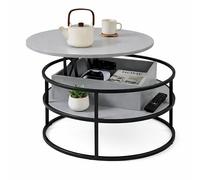 Relaxdays height-adjustable coffee table with storage, 46x80 cm, lift-top, MDF/metal, grey/black