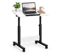 Relaxdays Height-Adjustable Laptop Desk, 67-90 cm, Black/White | Tilting, castors, C-shape for sliding under, MDF, metal, computer table for sofa, armchair & bed, standing desk
