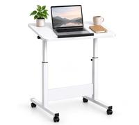 Relaxdays Height-Adjustable Laptop Desk, 67-90 cm, White | Tilting, castors, C-shape for sliding under, MDF, metal, computer table for sofa, armchair & bed, standing desk